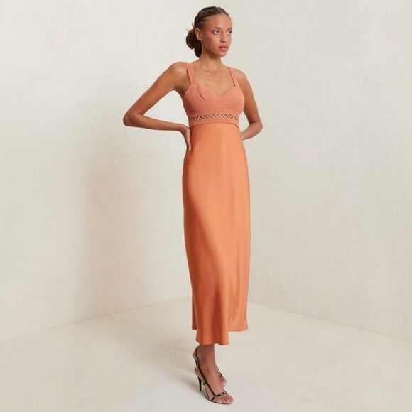 A.L.C. Talia Crochet Satin Midi Dress Size 4 Terracotta Sleeveless‎ $695 - Picture 1 of 13